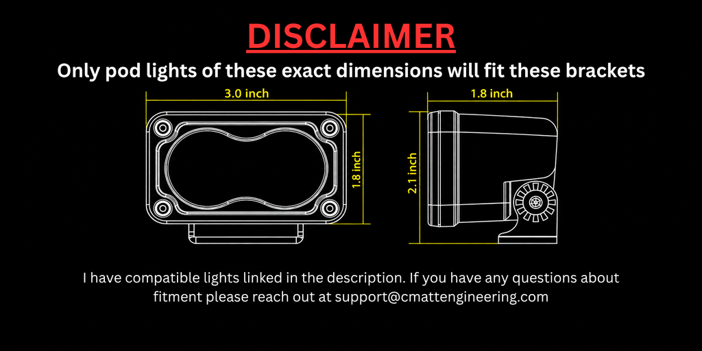 3-inch LED pod light dimensions for 2021-2023 Ford F-150 Lariat bracket fitment