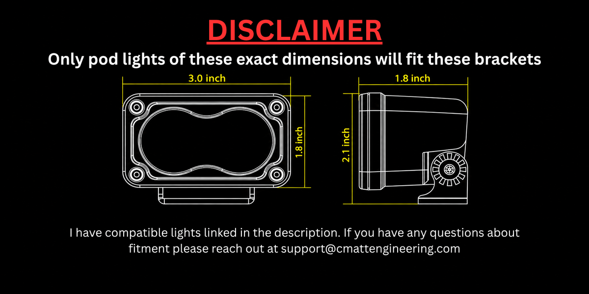 3-inch LED pod light dimensions for 2021-2023 Ford F-150 Lariat bracket fitment